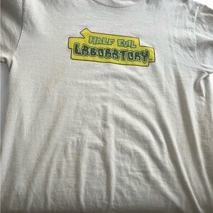 Mens Half Evil Laboratory White Graphic T-Shirt Size M